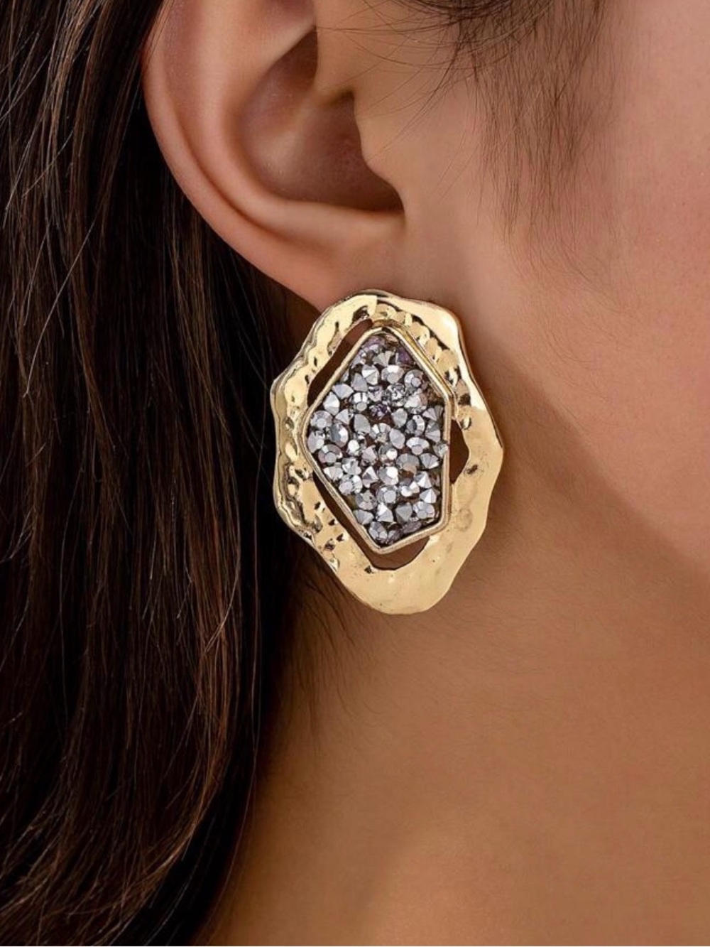 Gold Crystal Cluster Statement Earrings - Women Jewelry